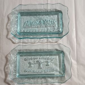 Vintage Light Blue/Green Glass Bread Plates